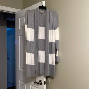 White and grey striped cardigan
